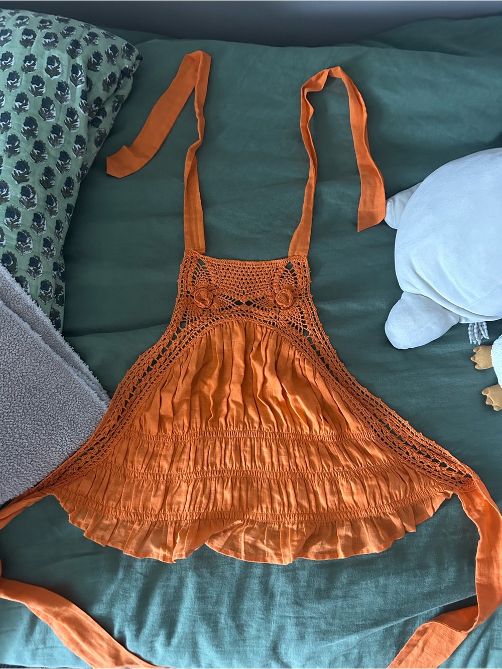 Free People Orange Crochet Halter Tie-Back Top